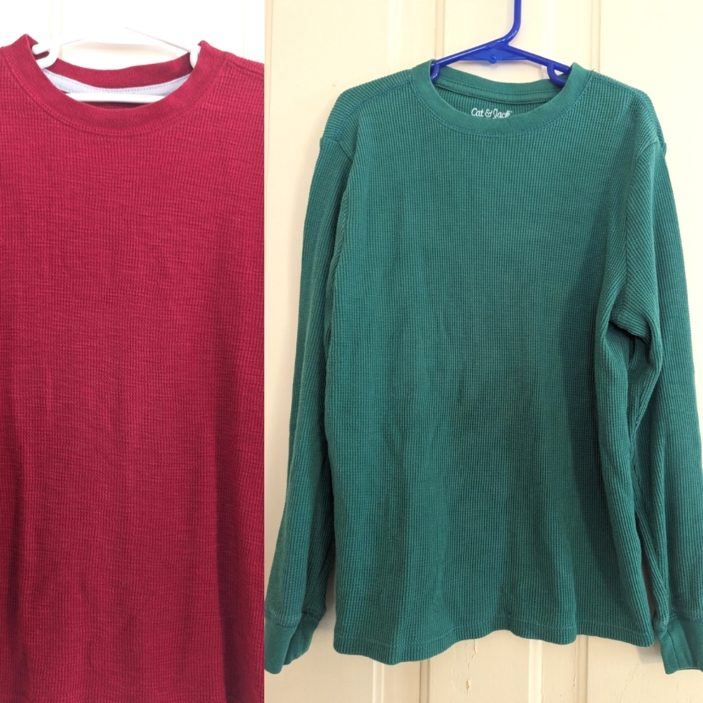 Set of 2 Cat & Jack thermal shirts Boys M 8/10 Christmas/Holiday Red & Green